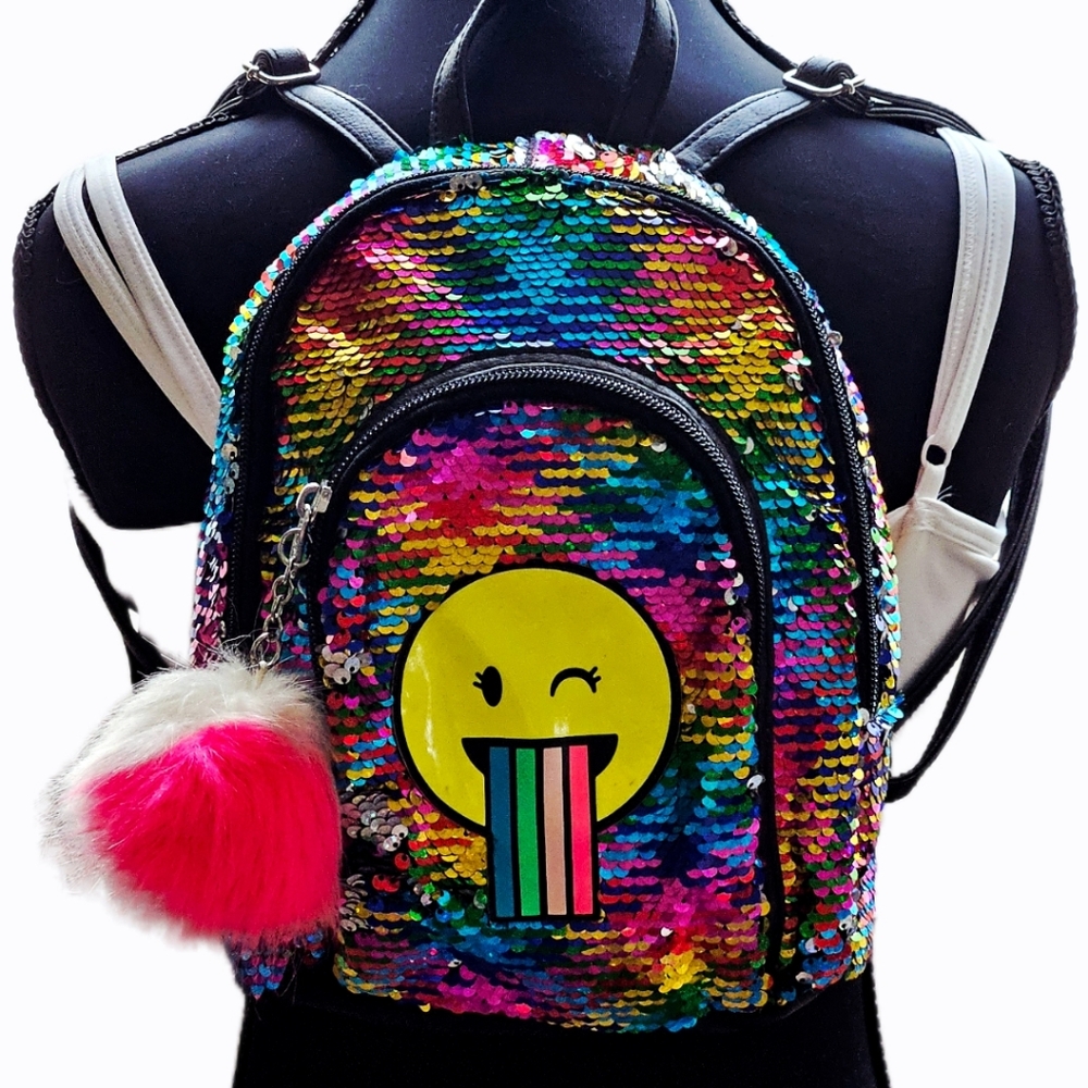 Justice Sequin 🌈 Emoji Mini Backpack, Retired Design 10" x 8" x 3"